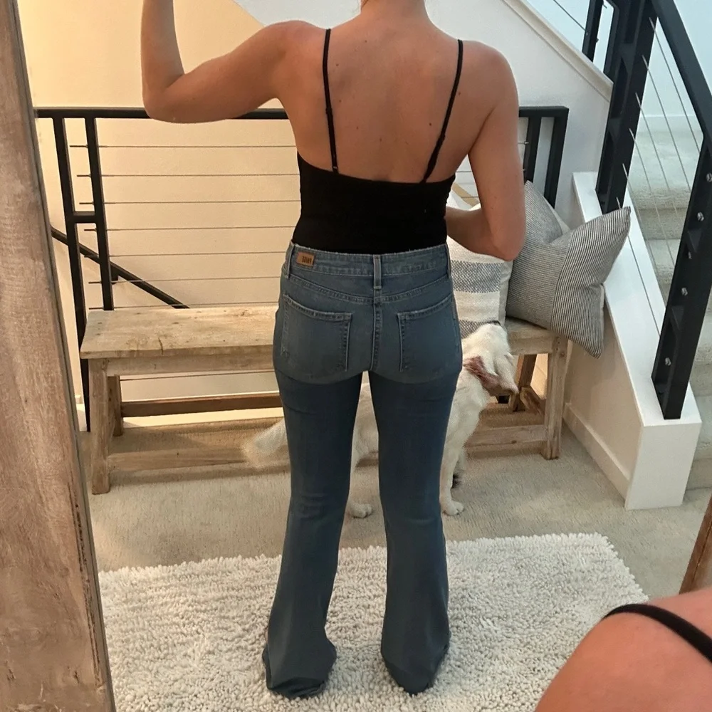 PAIGE Lou Lou Flare Jeans Low Rise Distressed Blue Denim | Size 27 - Picture 7 of 13